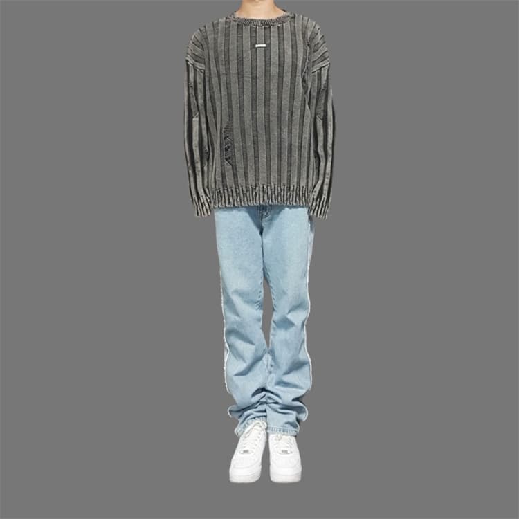 ストリートファッション ストリートファッション 破れ加工リブ編みニット