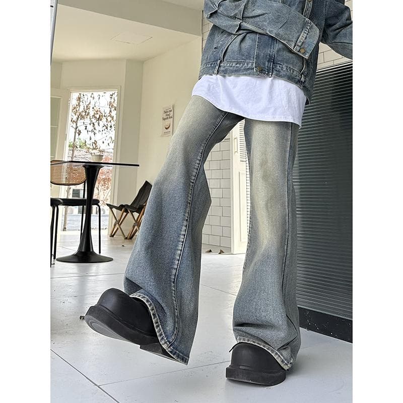 ストリートファッション オーバーサイズワイドフレアデニムパンツ
