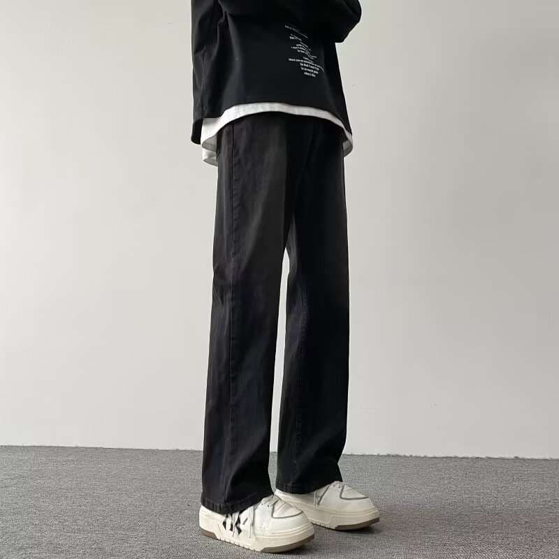 ストリートファッション ゆったりストレートデニムパンツ