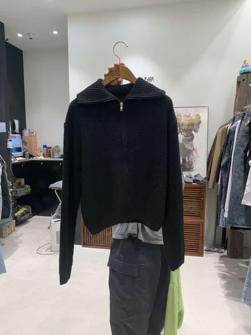 ストリートファッション ジップアップ ニットカーディガン