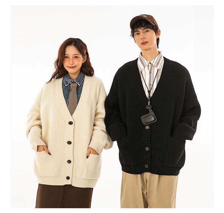 ストリートファッション オーバーサイズリブ編みカーディガン