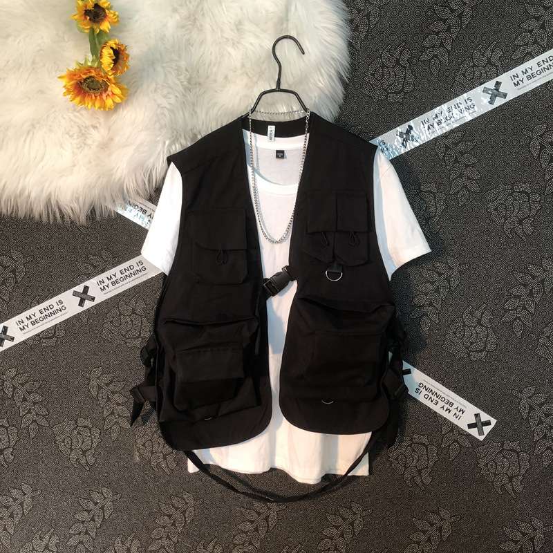 ストリートファッション マルチポケット機能性ストリートベスト