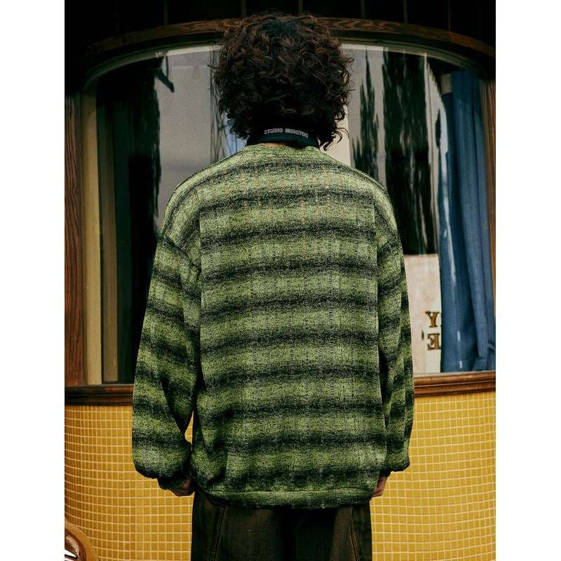 ストリートファッション ボーダー柄オーバーサイズニットセーター