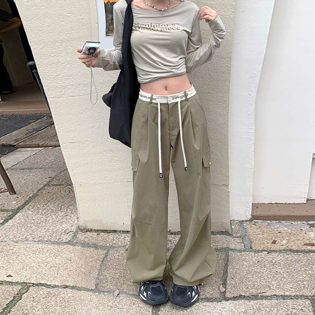 ストリートファッション ゆったりワイドシルエットカーゴパンツ