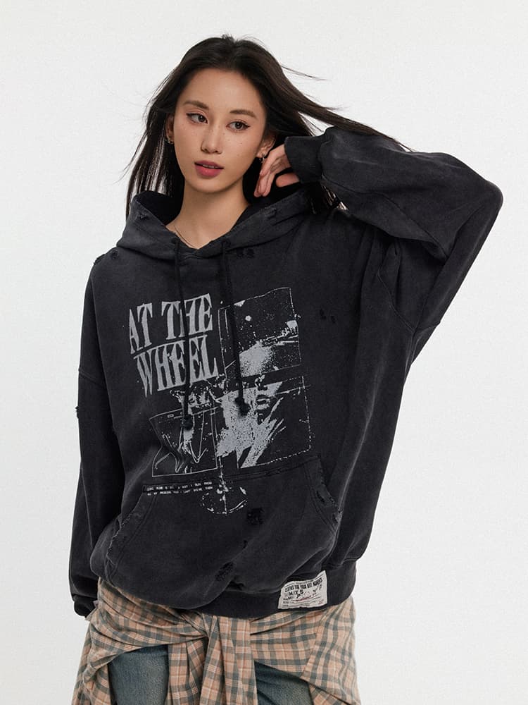 ストリートファッション ストリートファッション ヴィンテージ加工 グラフィックパーカー