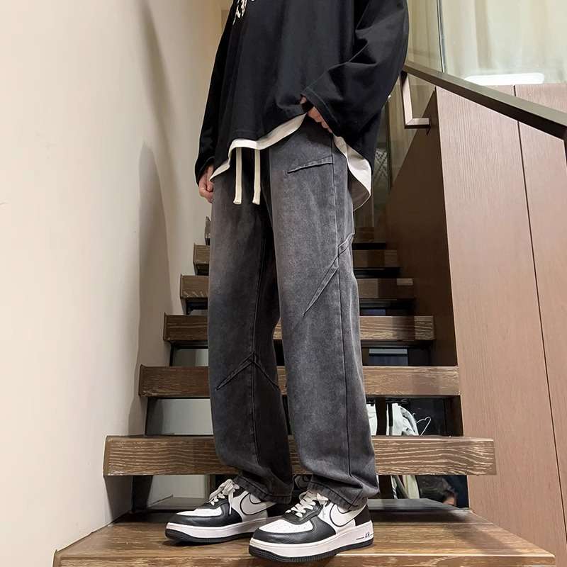 ストリートファッション ワイドシルエットデニムパンツ