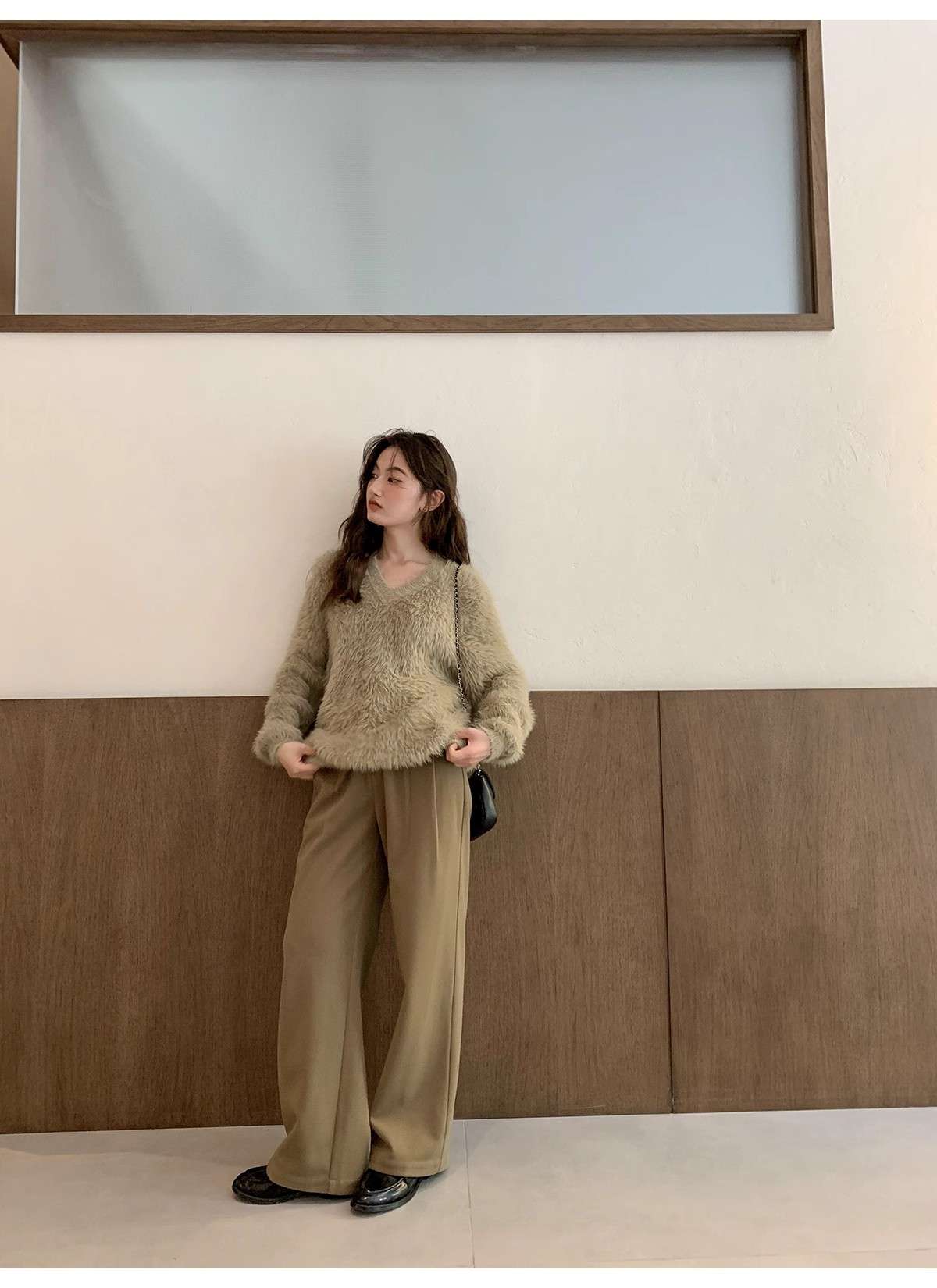 ストリートファッション ふわふわモヘアニットセーター