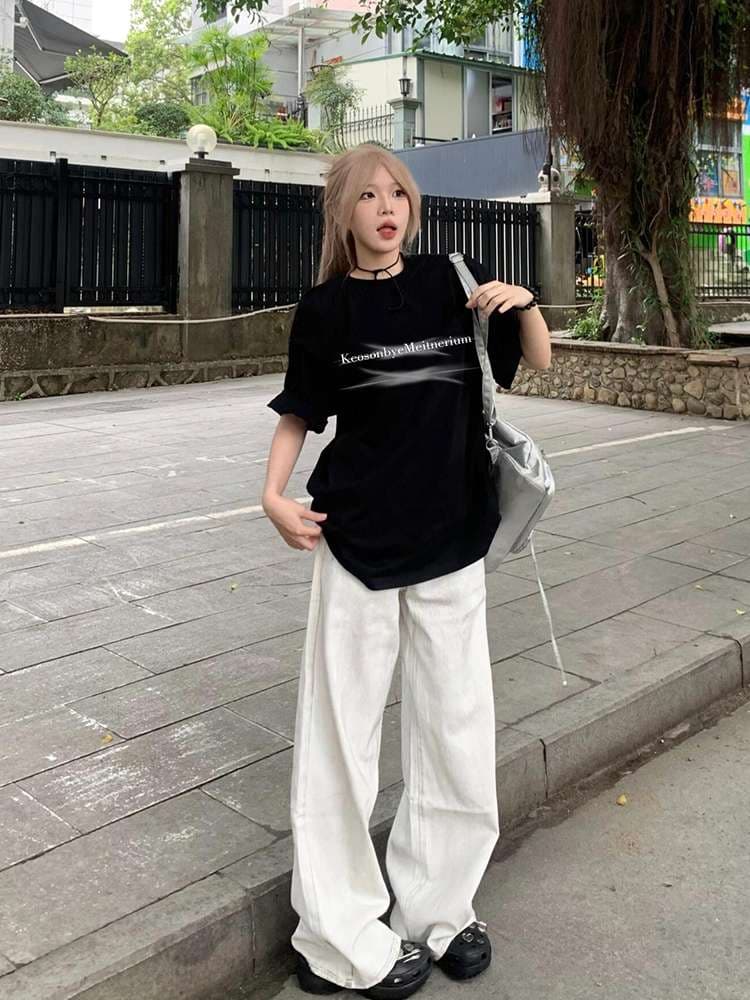 ストリートファッション オーバーサイズプリントロゴTシャツ