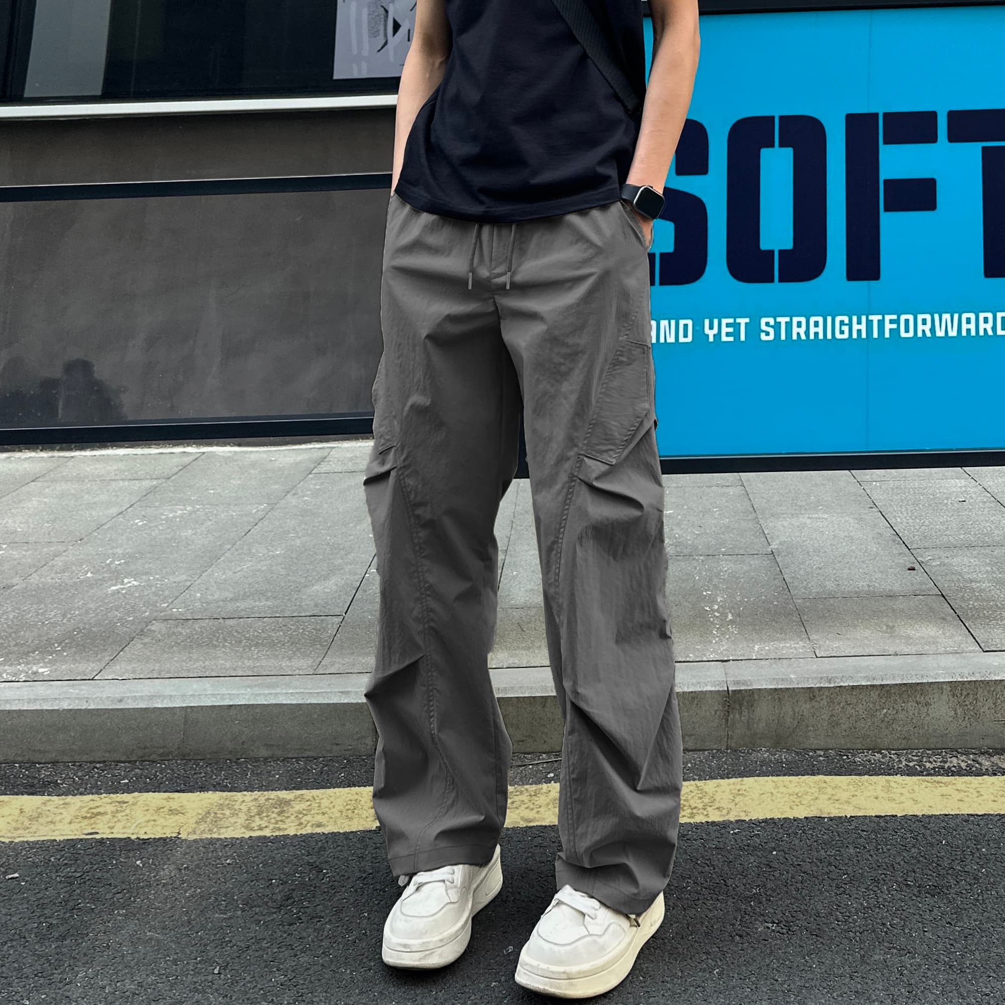 ストリートファッション サイドポケット ワイドカーゴパンツ