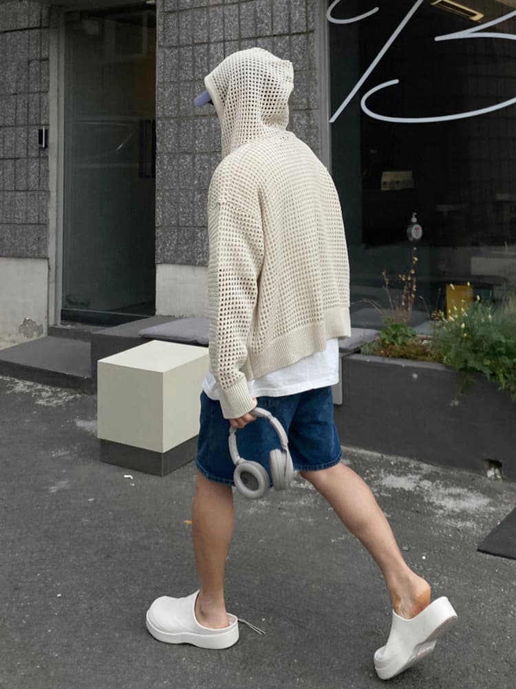 ストリートファッション ストリートファッション 透かし編みデザインゆったりカーディガン