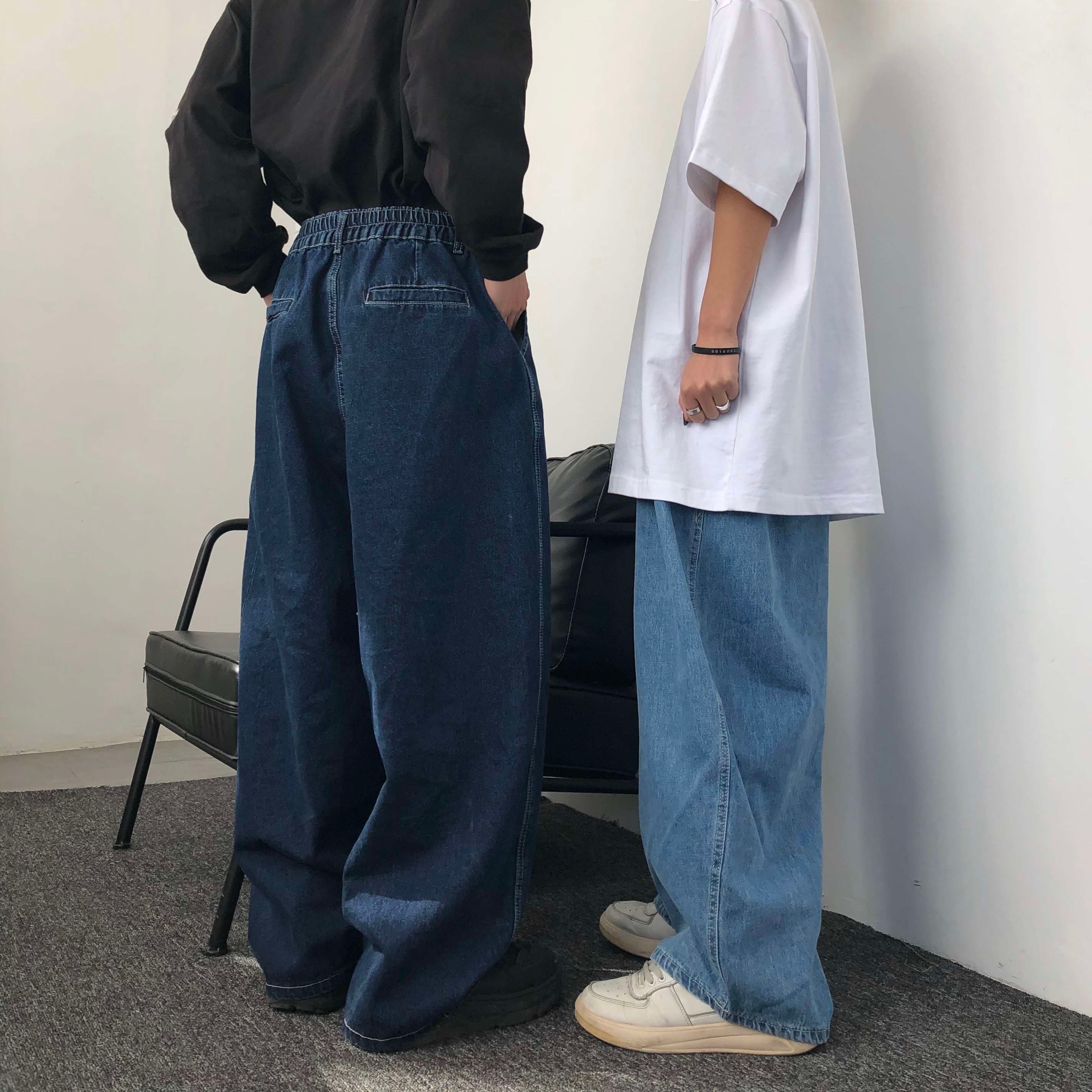 ストリートファッション オーバーサイズ ワイドデニムパンツ