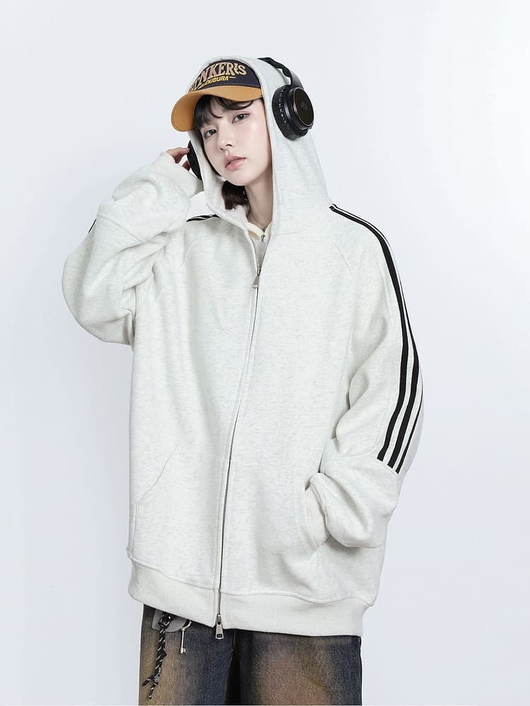 ストリートファッション サイドライン ゆったりパーカー
