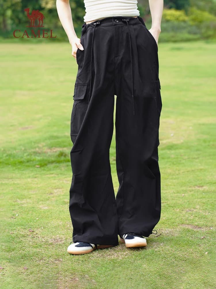 ストリートファッション ゆったりワイドシルエット ドレープカーゴパンツ