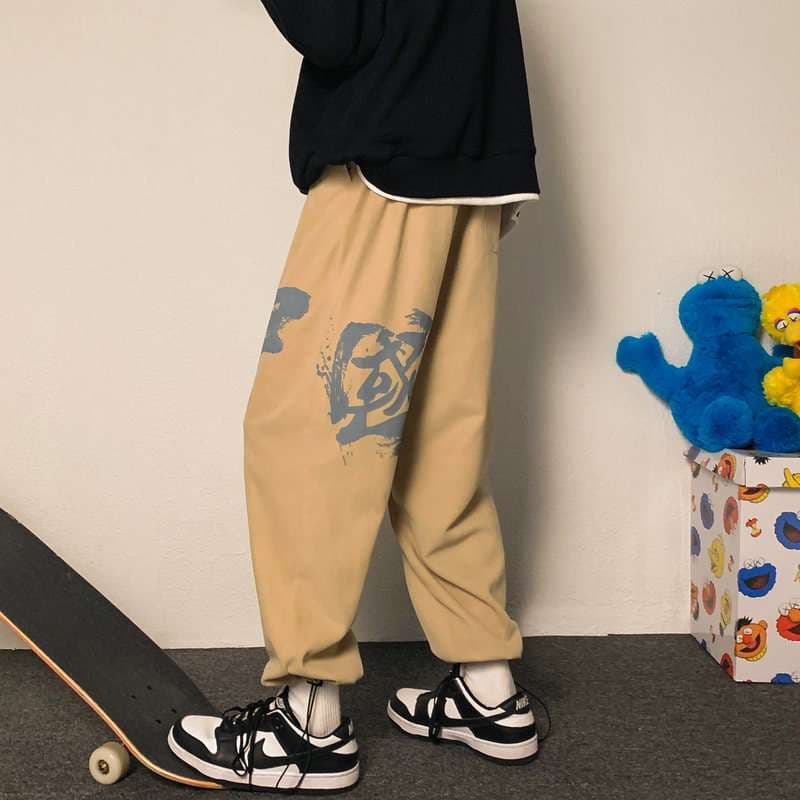 ストリートファッション グラフィックプリント ワイドカーゴパンツ