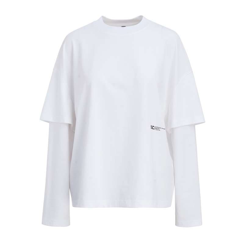 ストリートファッション レイヤード風オーバーサイズ長袖Tシャツ