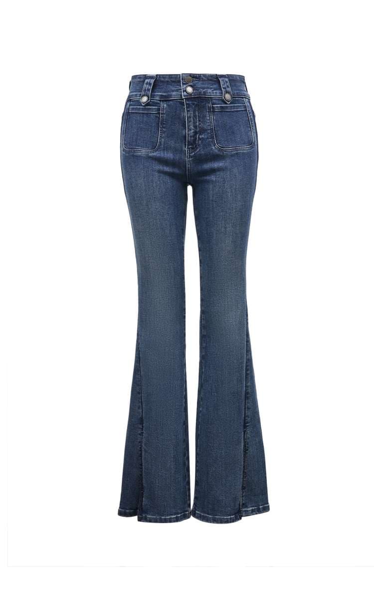 ストリートファッション ハイウエストフレアデニムパンツ