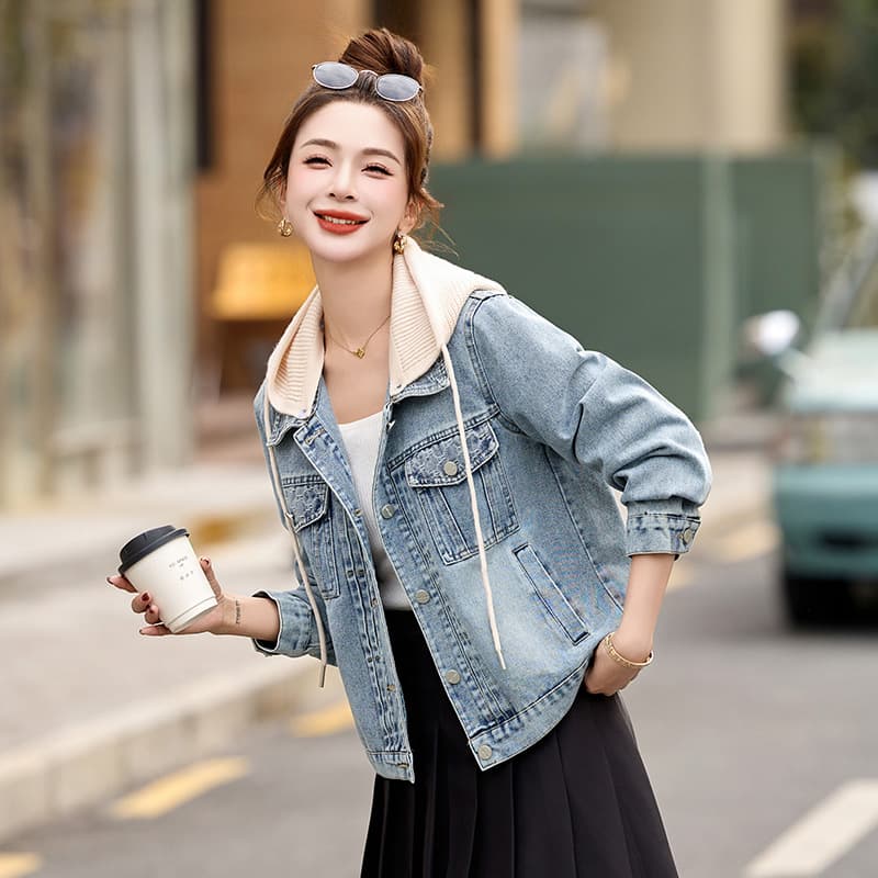 ストリートファッション クラシック胸ポケット付きデニムジャケット