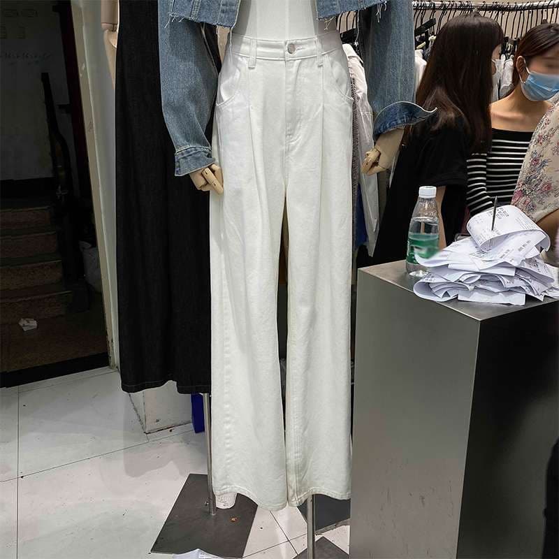 ストリートファッション ゆったりワイドデニムパンツ