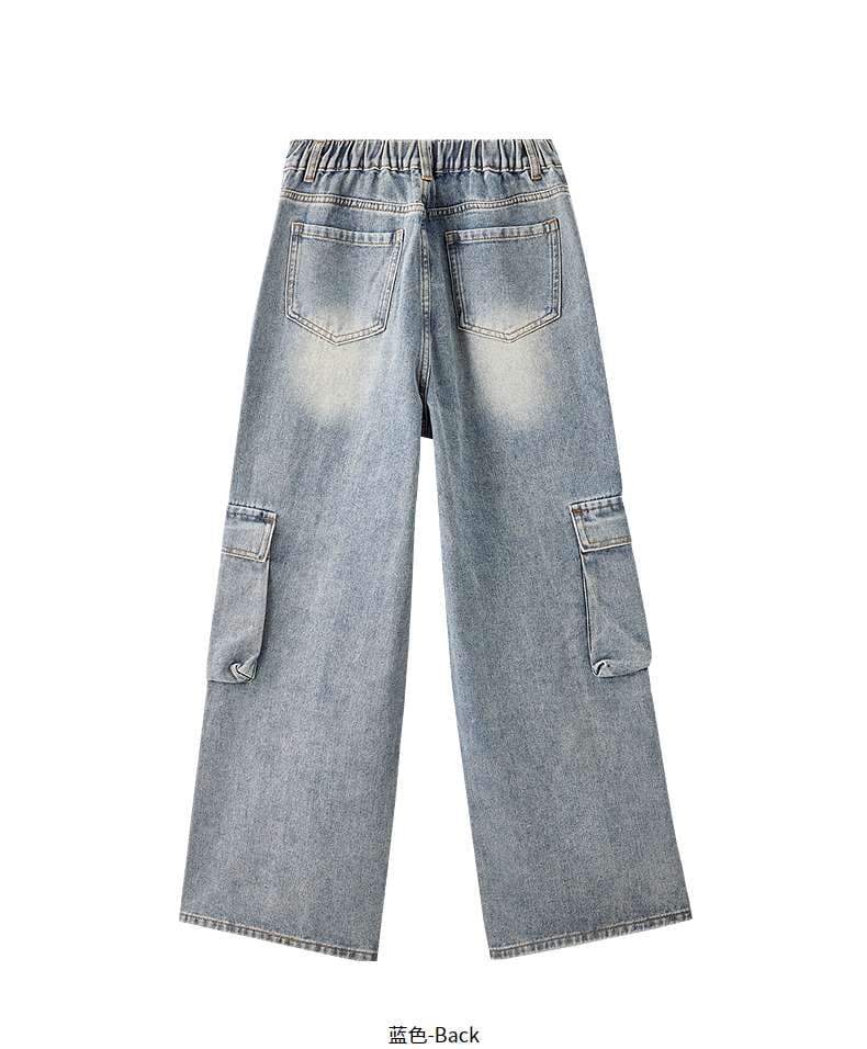ストリートファッション ワイドシルエットカーゴデニムパンツ