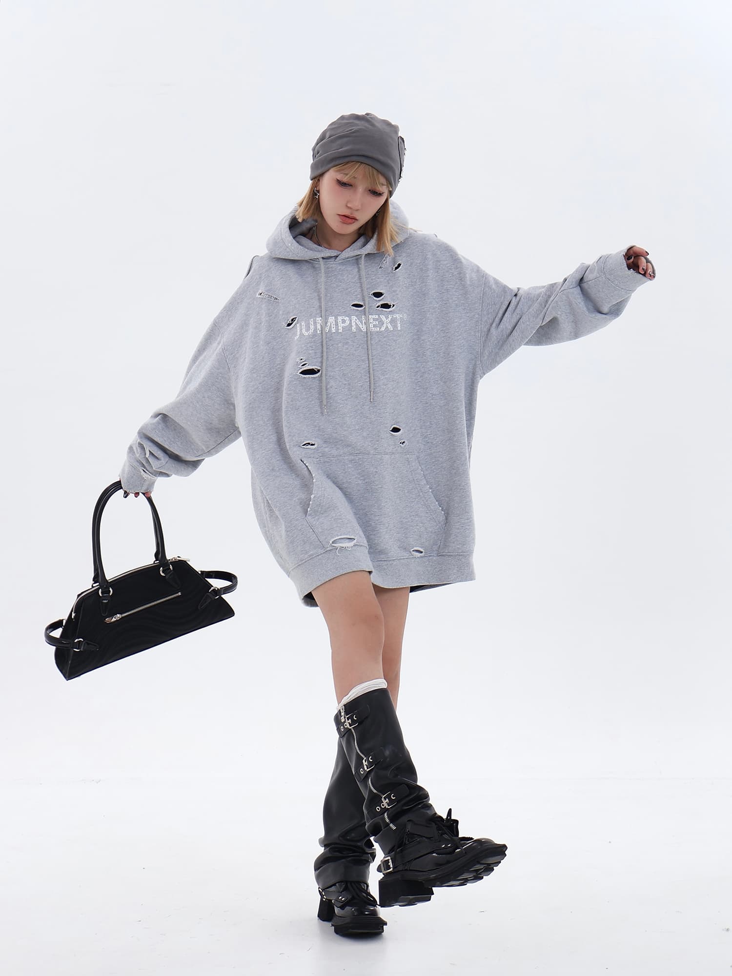 ストリートファッション ダメージ加工 特大パーカー