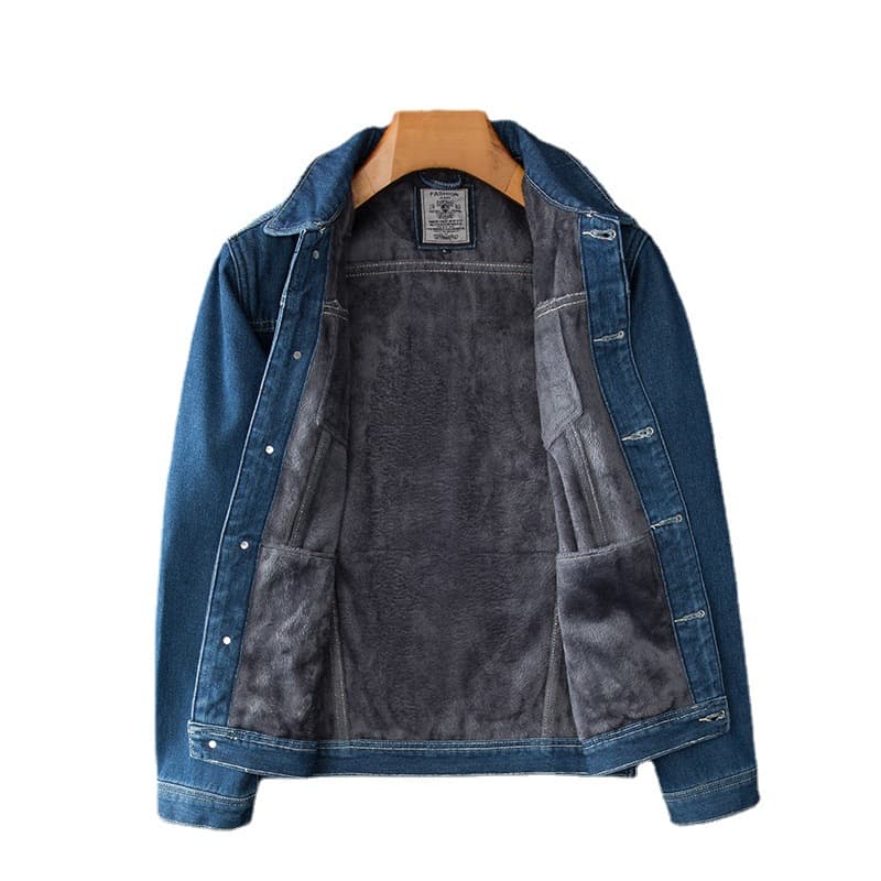 ストリートファッション 裏起毛加工暖かデニムジャケット