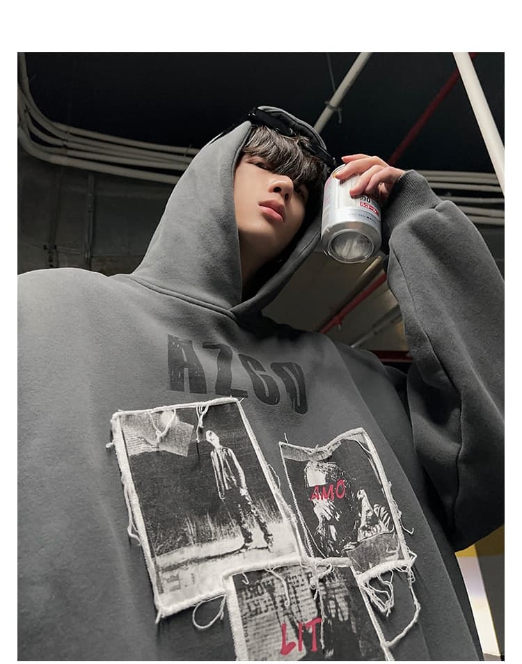 ストリートファッション ストリートファッション 写真アートプリント パーカー