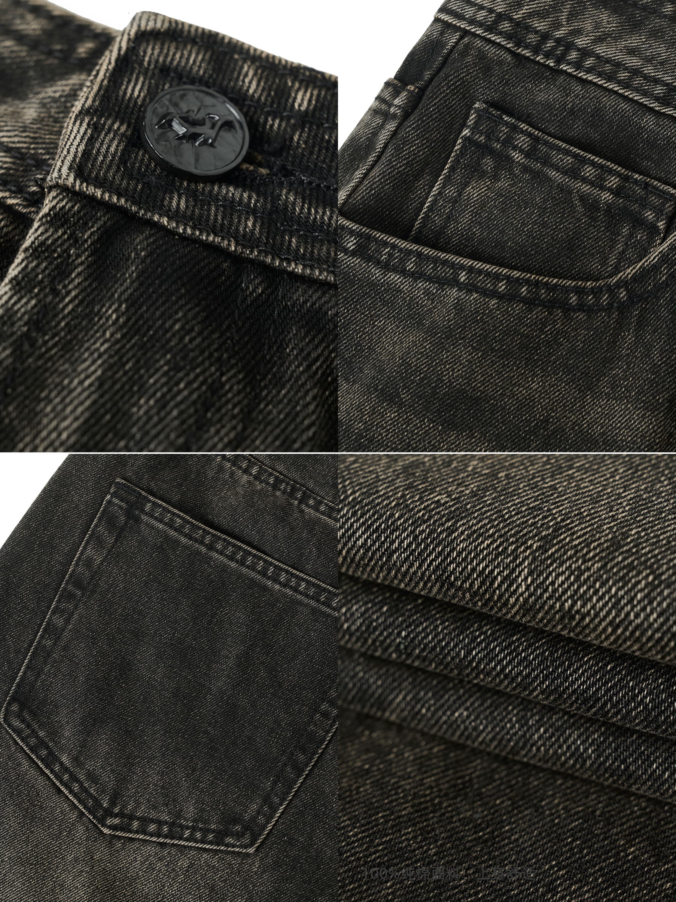 ストリートファッション ゆったりワイドデニムパンツ