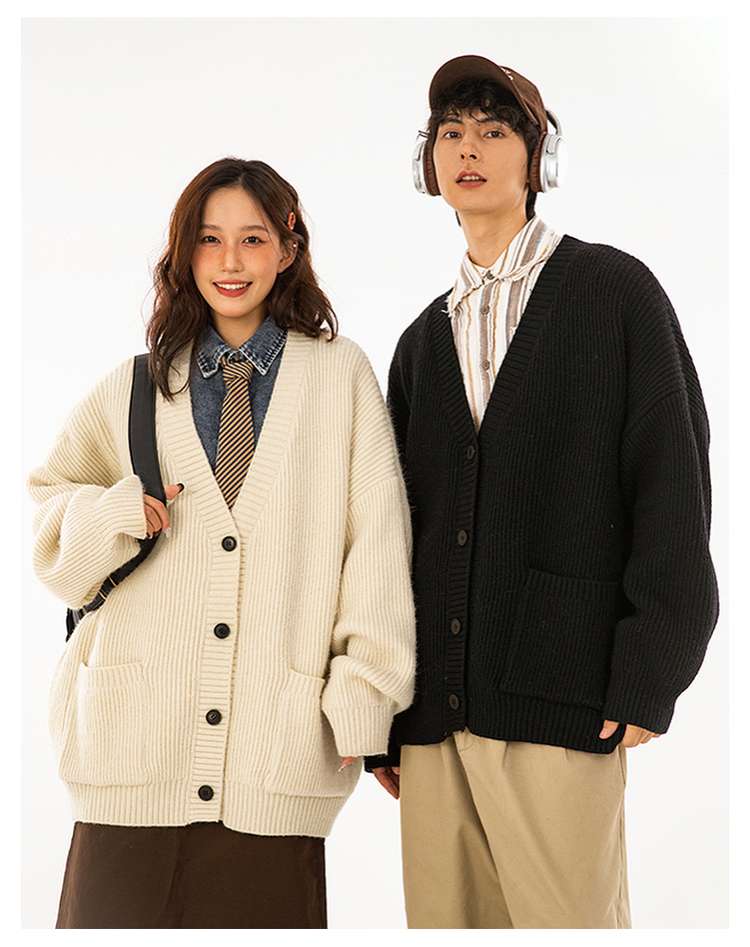 ストリートファッション オーバーサイズリブ編みカーディガン