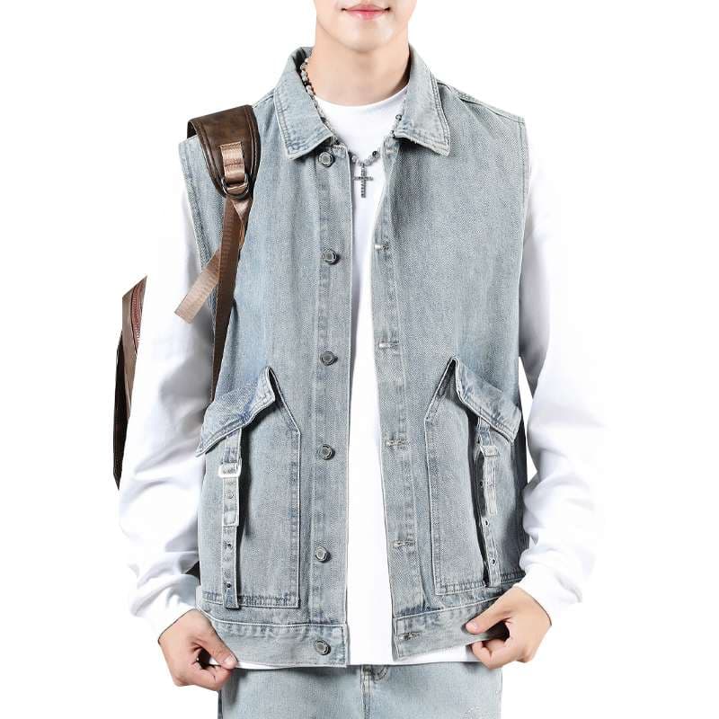 ストリートファッション デニムベスト ノースリーブジャケット
