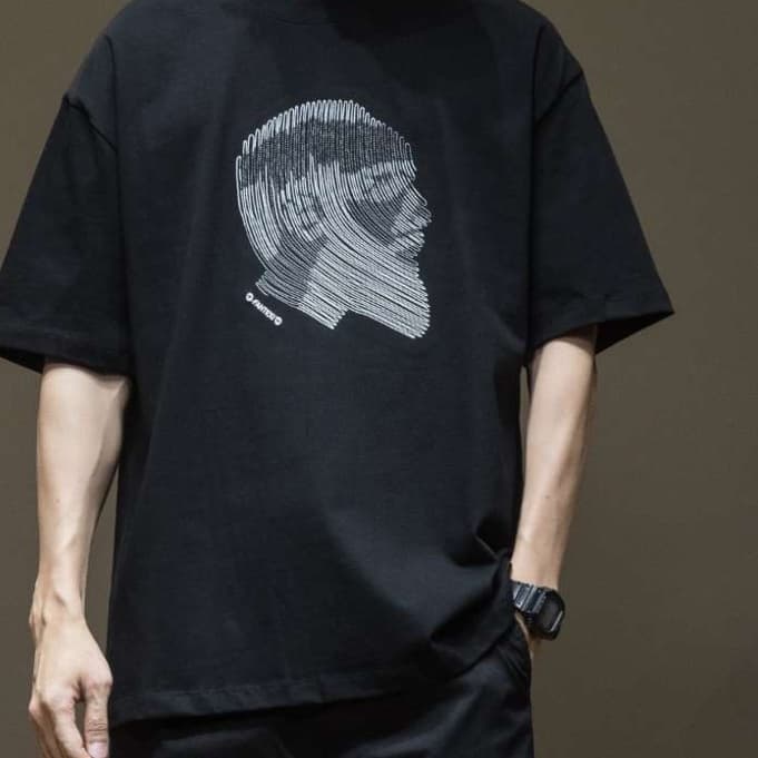 ストリートファッション モダンアート風シルエットプリント半袖Tシャツ