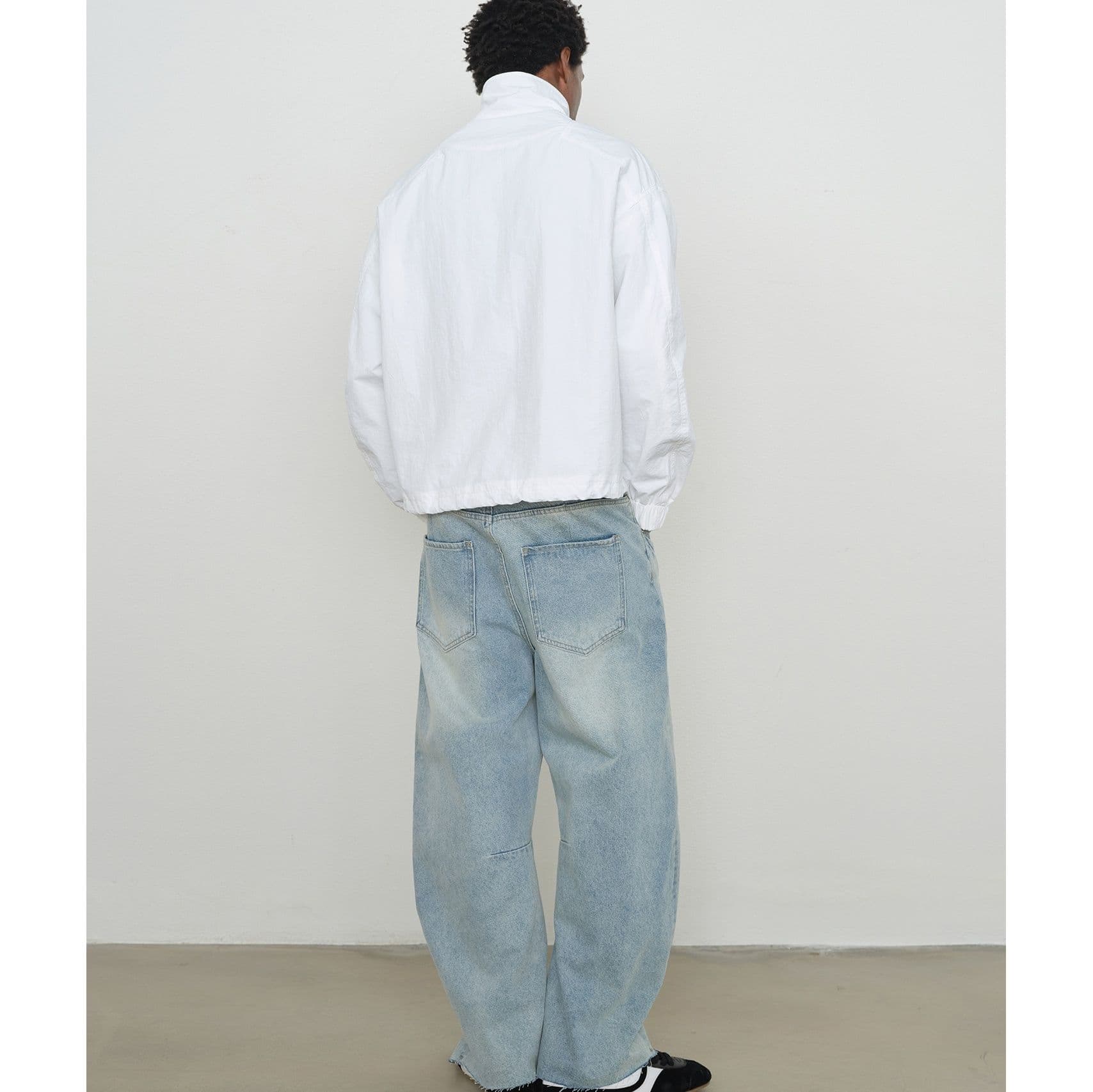 ストリートファッション ヴィンテージ風ワイドレッグゆったり履きデニムパンツ