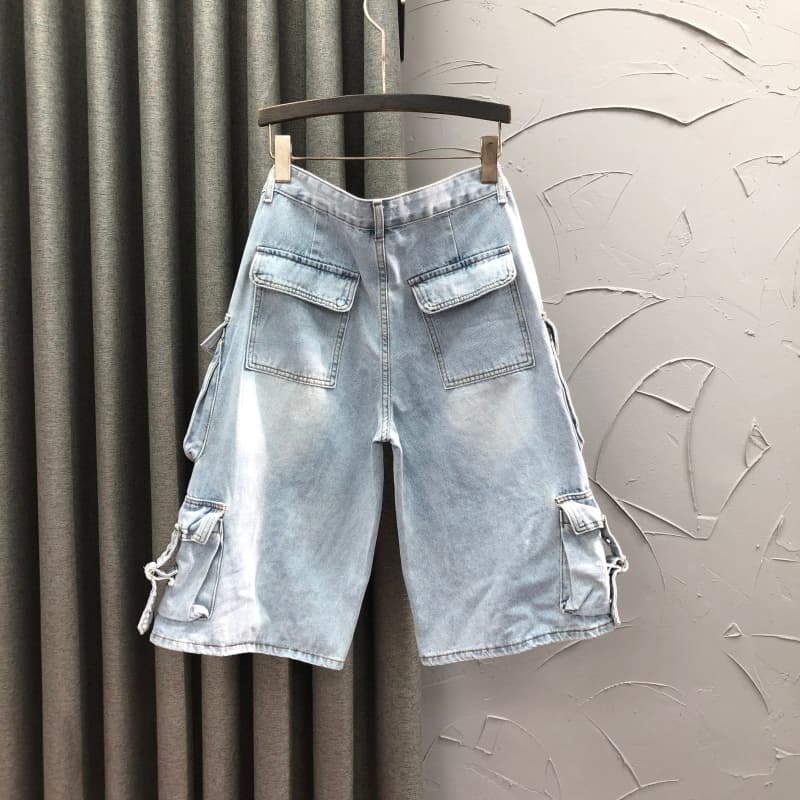 ストリートファッション ベルトアクセント多機能ポケットパンツ