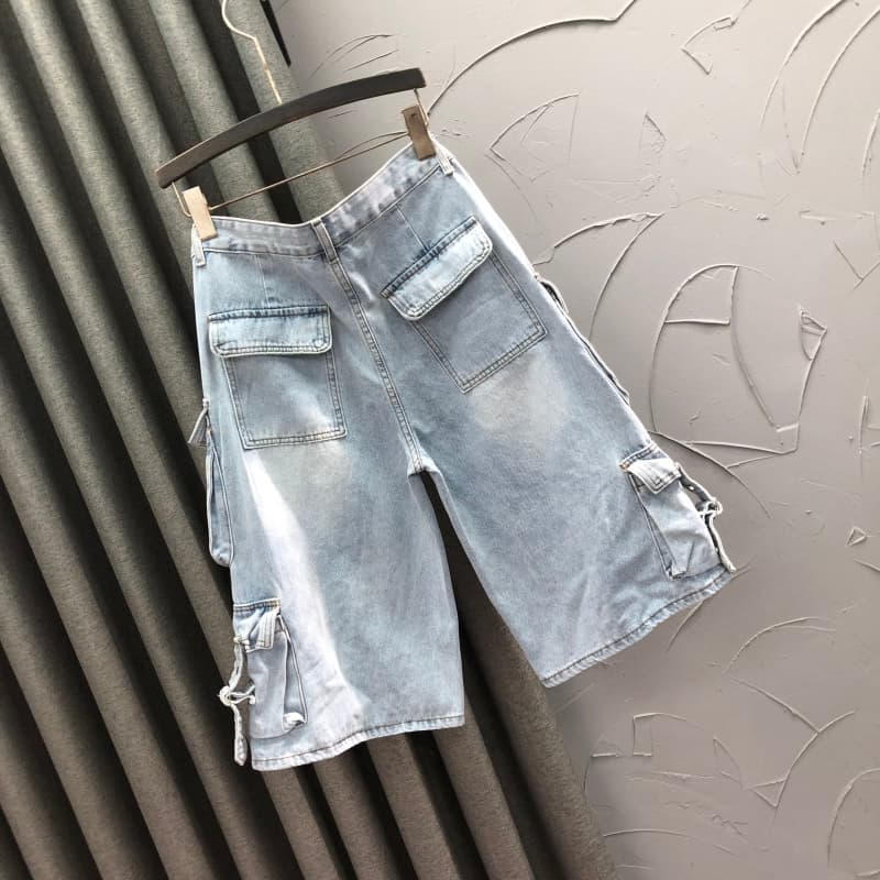 ストリートファッション ベルトアクセント多機能ポケットパンツ