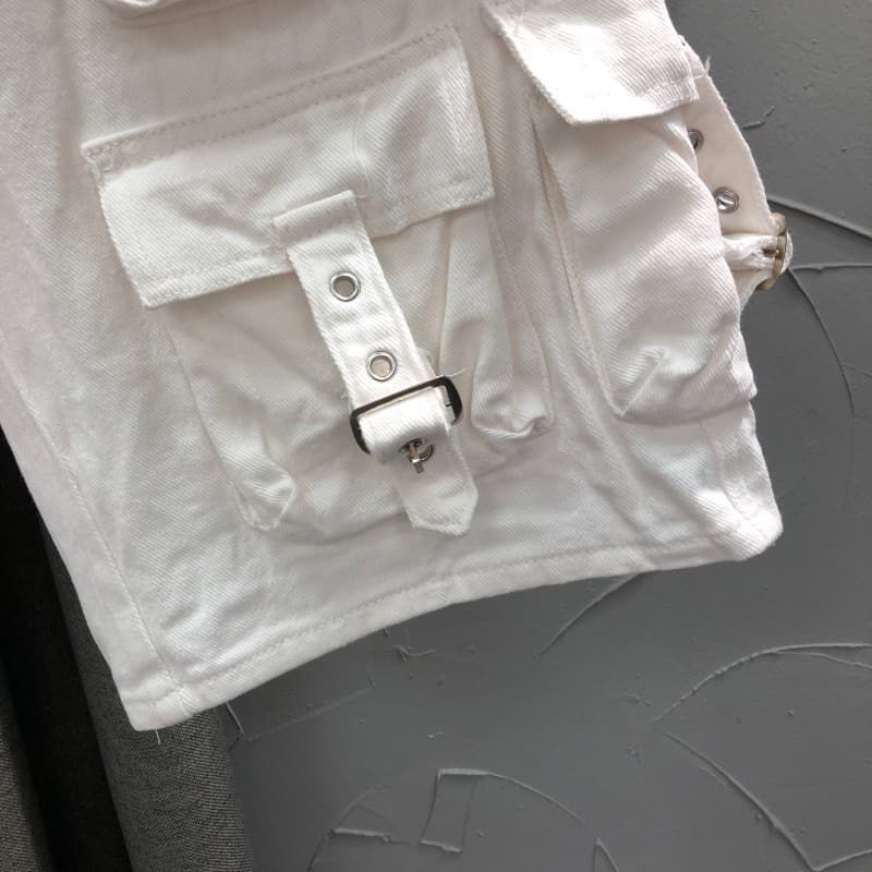 ストリートファッション ベルトアクセント多機能ポケットパンツ