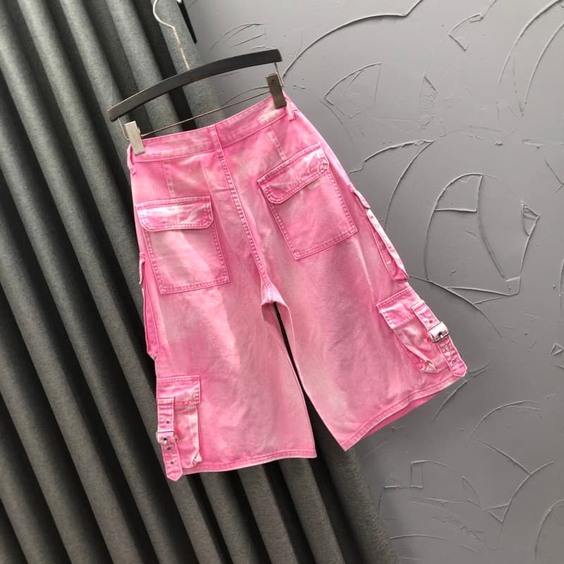 ストリートファッション ベルトアクセント多機能ポケットパンツ