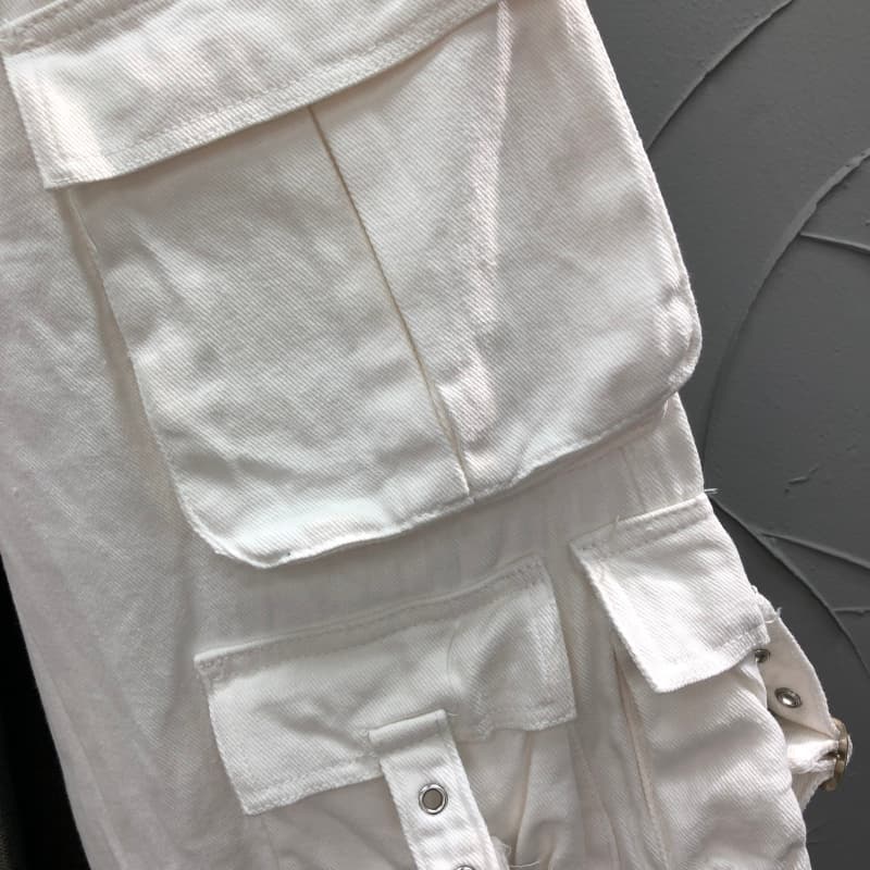 ストリートファッション ベルトアクセント多機能ポケットパンツ