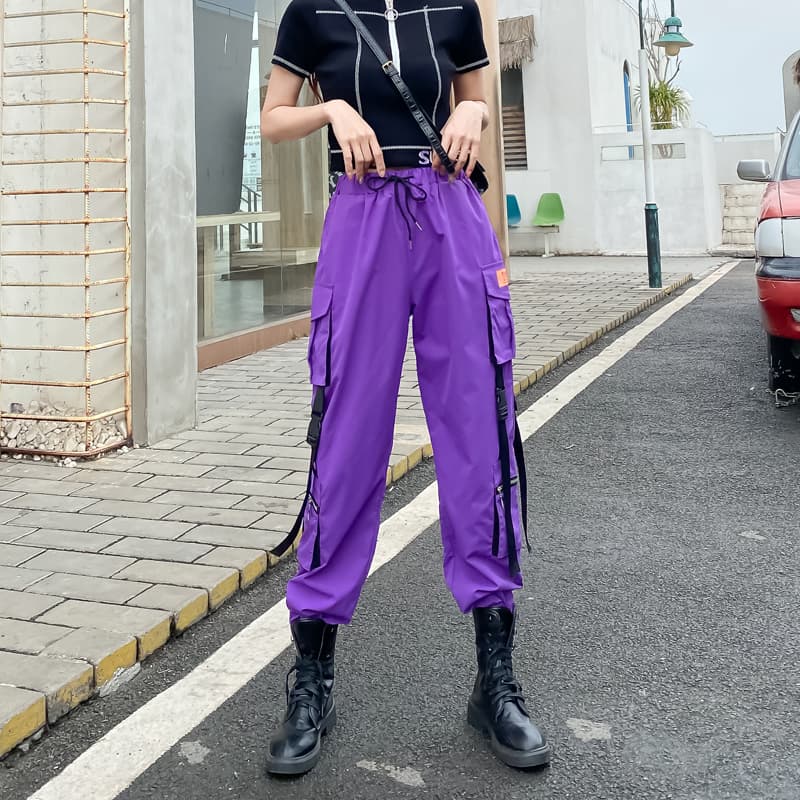ストリートファッション デザインストラップ付きカーゴパンツ