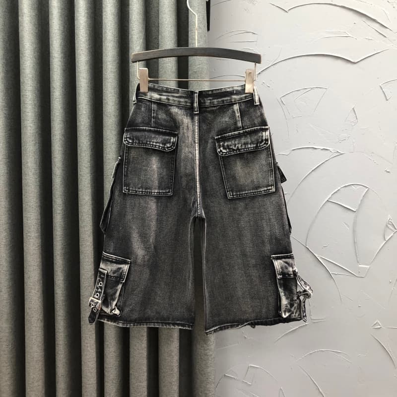 ストリートファッション ベルトアクセント多機能ポケットパンツ