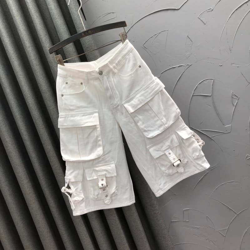 ストリートファッション ベルトアクセント多機能ポケットパンツ