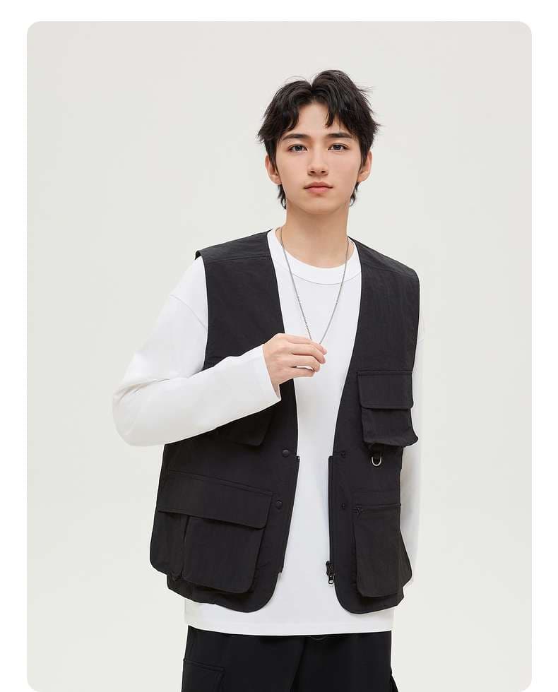 ストリートファッション マルチポケット機能性ベスト