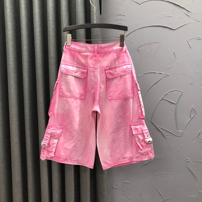 ストリートファッション ベルトアクセント多機能ポケットパンツ