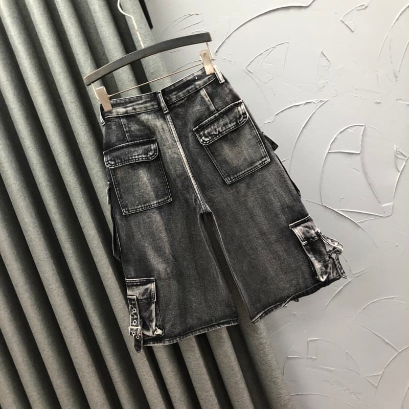 ストリートファッション ベルトアクセント多機能ポケットパンツ