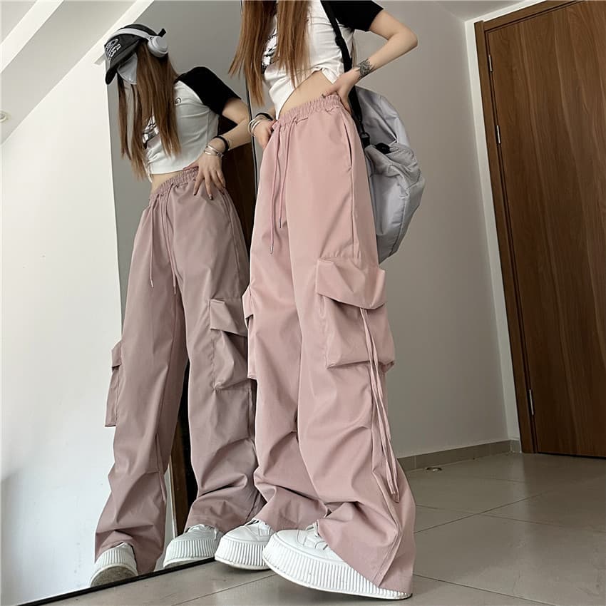 ストリートファッションカーゴパンツ 多重ポケット装飾ワイドシルエットカーゴパンツ