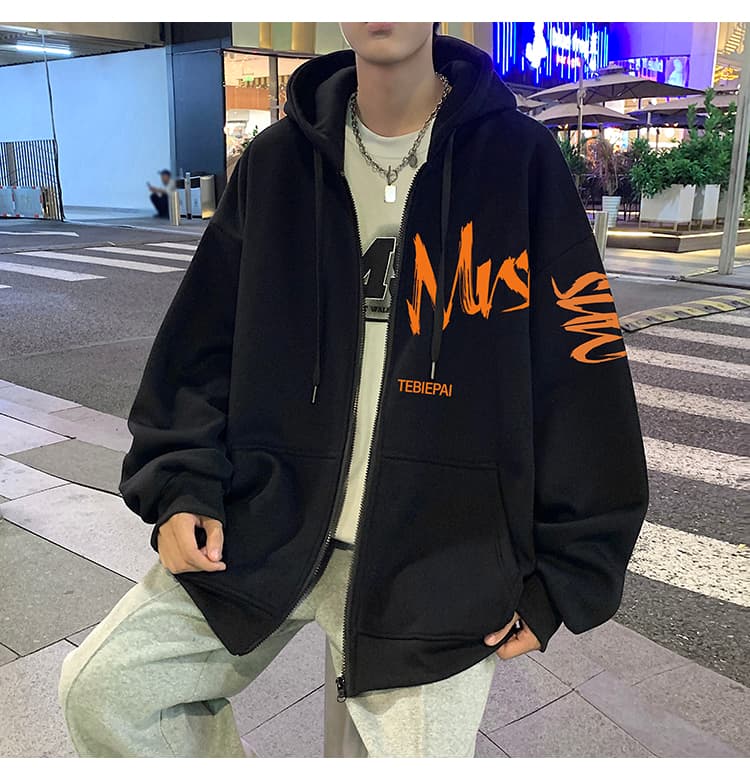 ストリートファッション アートライン ゆったりパーカー