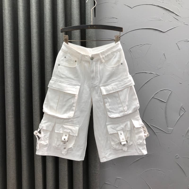 ストリートファッション ベルトアクセント多機能ポケットパンツ