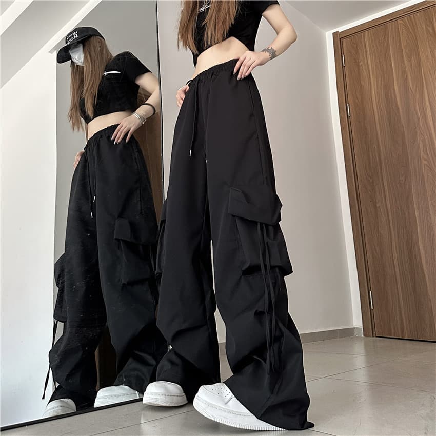 ストリートファッションカーゴパンツ 多重ポケット装飾ワイドシルエットカーゴパンツ
