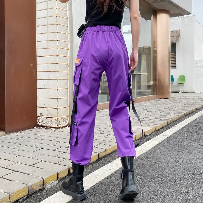 ストリートファッション デザインストラップ付きカーゴパンツ